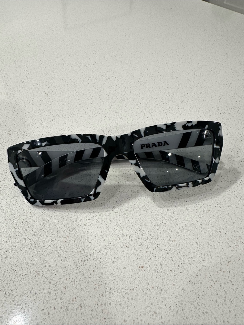 Prada Black & White Patterned Rectangle Sunglasses